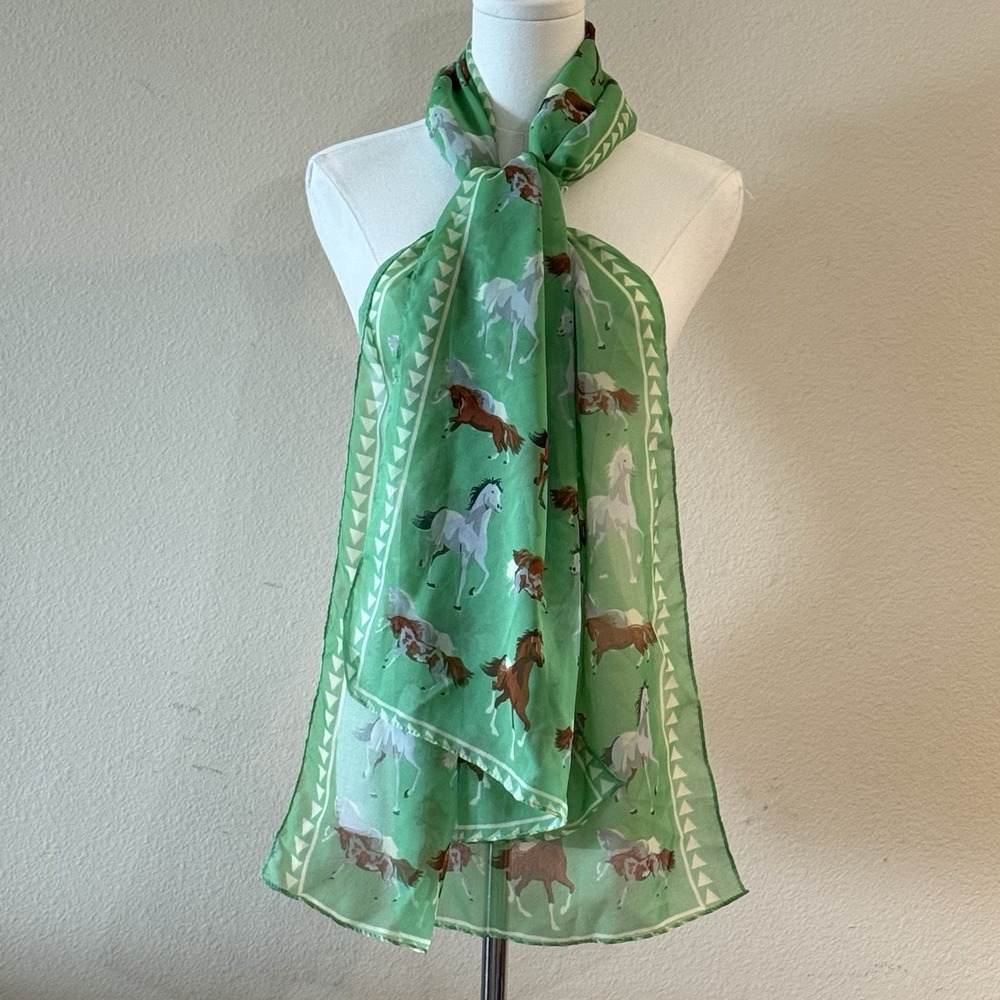 Equestrian Horse Scarf Wrap Green Sheer Oversized Western Riding